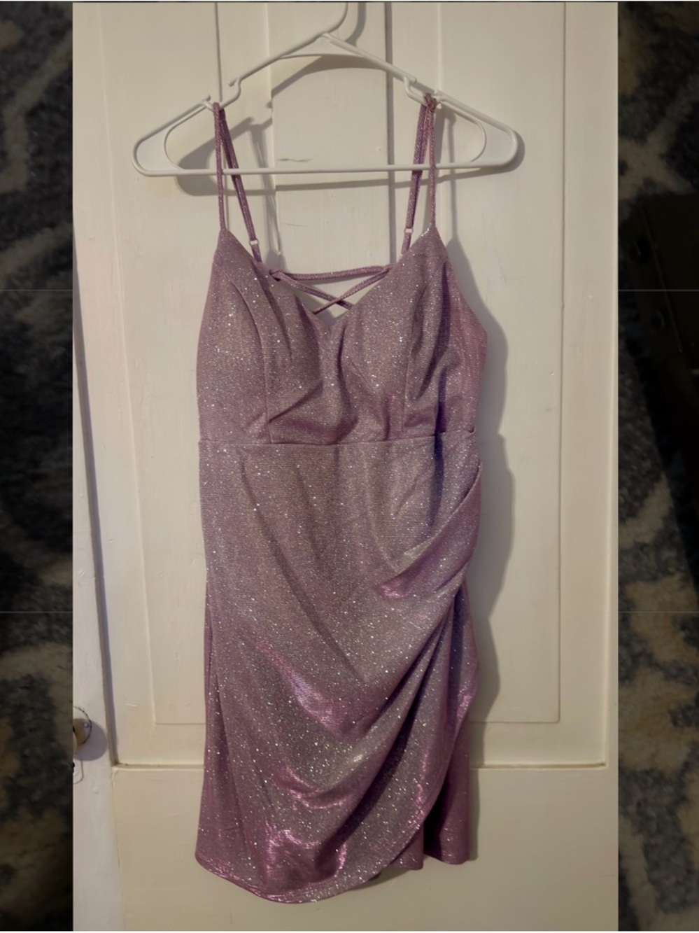 Glitter Spaghetti-Strap Lavender Party Dress